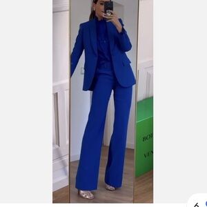 ZARA 2 PIECES MATCHING SET FITTED TUXEDO BLAZER AND FLARED PANTS